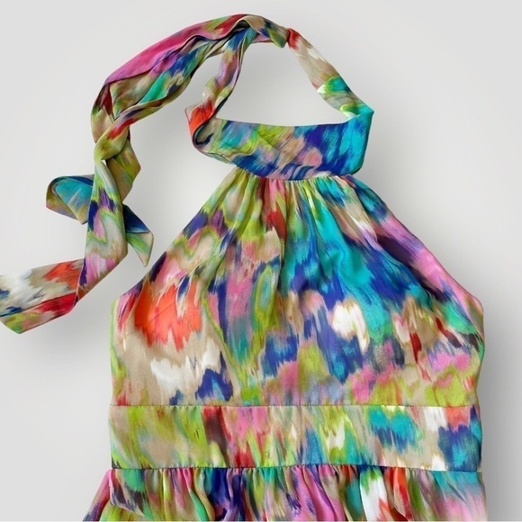 Eliza J Maxi Dress High Neck Halter Tie Rainbow Tie Dye 8 - Picture 4 of 13
